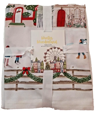 Christmas Table Cloth 60 x 102 Cityscape Row Houses Ferris Wheel NEW - Image 1 of 4