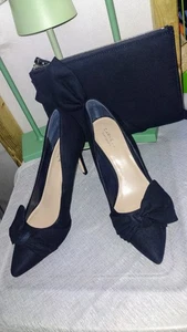 CARVELA NAVY BLUE SUEDETTE LARGE BOW SHOES AND MATCHING BAG UK 8 41 - Picture 1 of 14