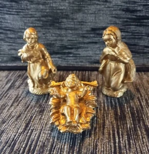 Vintage Gold Nativity Manger Set Marked Italy - Picture 1 of 16