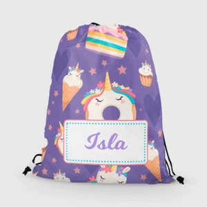 Personalised Unicorn Donuts Girls Kids Drawstring Bag PE Swimming School Bag - Picture 1 of 1
