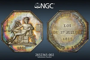 1831 France Domard Silver Jeton Medal NGC MS64 Rainbow Toning Beautiful Piece - Picture 1 of 1