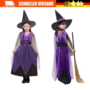 Hexenkostüm Kinder Mädchen Hexe Kleid mit Hut Sets Halloween Karneval Cosplay. - Bild 1 von 14