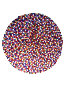 Multi Color Round Felt Ball Rug-Handmade Wool Carpet for Home, Office, Nursery - Picture 1 of 5