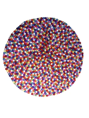 Multi Color  Round Felt Ball Rug-Handmade Wool Carpet for Home, Office, Nursery - Image 1 of 4