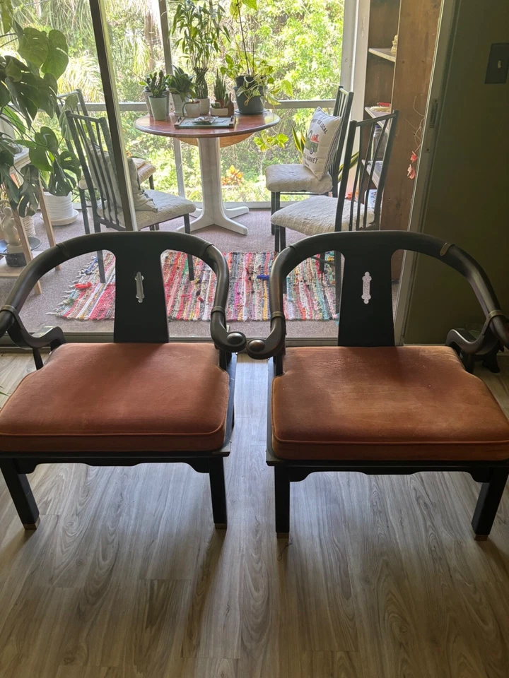 Pair of James Mont Style Mid-Century Lacquered Horseshoe Chairs by Century - Image 1 of 3