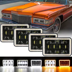 4PCS 4x6" LED Headlights Hi/Lo Beam DRL Turn Signal For Cadillac Fleetwood 75-86 - Picture 1 of 12