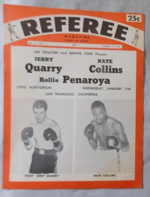 Jerry Quarry Vs Nate Collins 1967 Referee PROGRAM  Magazine - Image 1 of 2