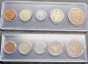 US minted lot ~ 90% Silver Barber's 50c, 25c, 10c ~ 5c V Nickel ~ 1c Indian Head - Picture 1 of 23