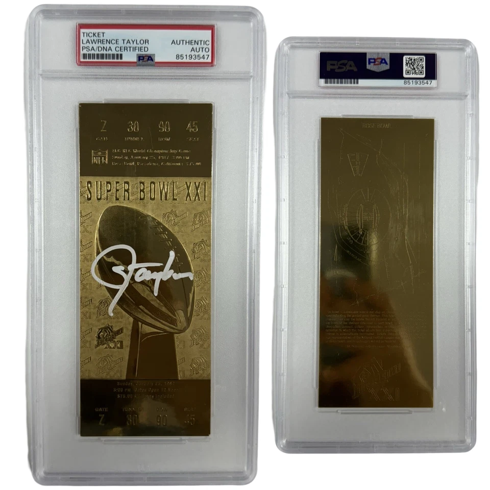 Lawrence Taylor Autographed 22KT Gold Plated Super Bowl XXI Ticket PSA Authentic - Image 1 of 1