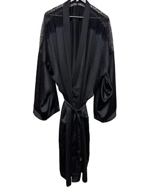 Sexy bata kimono cacique para mujer negra satinada lazo cintura romance dormir talla 26/28 Foto 1 de 4