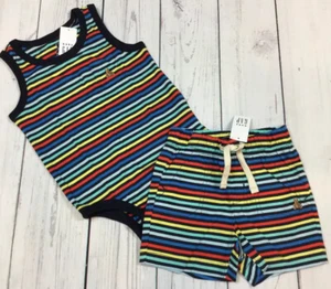 Baby Gap Boys 12-18 Month Navy Blue Bright Stripes Cotton Shorts Outfit. Nwt - Picture 1 of 5