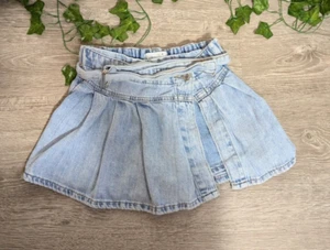 Zara Girls Blue Denim Wrap Skort Shorts Belted Hem 3 Pockets Size 8 - Picture 1 of 6