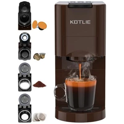 4in1 Kaffeemaschine Kapsel Kaffeemaschine Padmaschine Pulver 4 Einsätze 19bar  - Bild 1 von 4