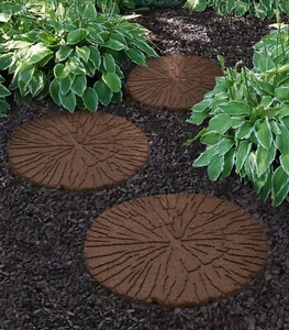 Garten Trittsteine gerissener Baumstamm einfache Verlegung umweltfreundlich recycelter Gummi - braun - Bild 1 von 6