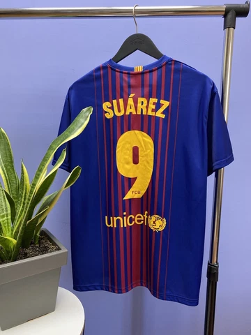 Barcelona Replica 2017 2018 #9 Suarez Home Soccer Jersey Size XL Blue Cover