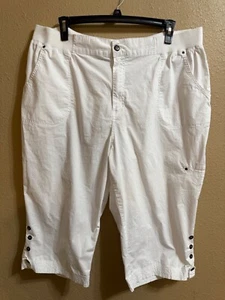 LIZ & ME FOR CATHERINES CAPRI CARGO PANTS SZ 2X WHITE STRETCH COMFORT WAISTBAND - Picture 1 of 4