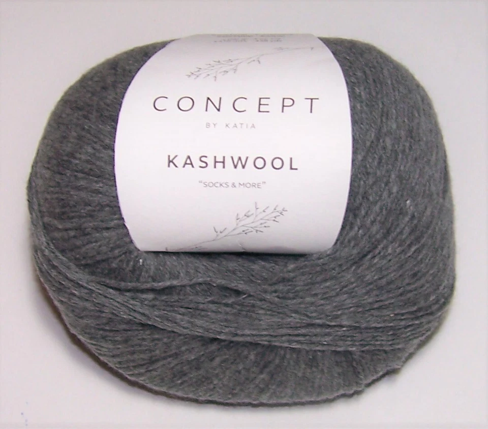 448 yd ball KATIA KASHWOOL Superwash Merino & Cashmere Sock dk Yarn #307 GREY - Image 1 of 1