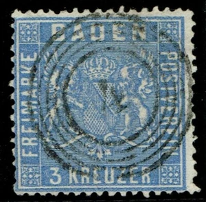 1860 Baden SG15 3k Deep Blue Fine 4 Numeral Cancel Very Fine Used Cat. £300.00 - Picture 1 of 1