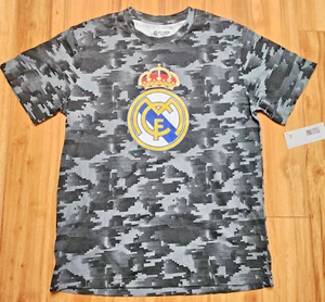 Real Madrid Men's Short Sleeve Logo Graphic Print Gray Camo Shirt Medium - Picture 1 of 9