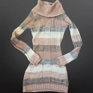 Y2K Sweater Fairy Grunge Boho Size XS Beige Gray Striped Long Sleeve Pockets - Picture 1 of 7