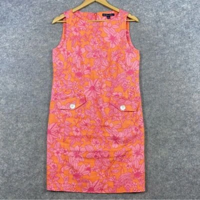 Vestido recto Brooks Brothers talla 4 naranja rosa floral 100 % algodón midi preppy Foto 1 de 4