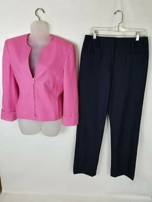 PANTALÓN CARLISLE MUJER ROSA AZUL MARINO 100% SEDA TRAJE TALLA 10 Foto 1 de 4