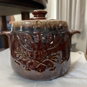 Vintage Rumpf braun Tropfglasur zweihundertjähriger Bohnentopf All American Eagle GUC - Bild 1 von 11
