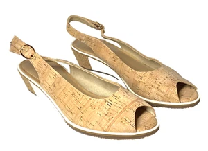 Vaneli Baise Natural Cork Sandal Slingback Shoe Size 9N Wedge Heel Rubber Sole - Picture 1 of 13