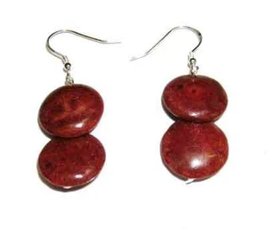 PENDIENTES de CORAL NATURAL discos dobles de 16 mm y PLATA de ley 925 + Estuche - Imagen 1 de 4