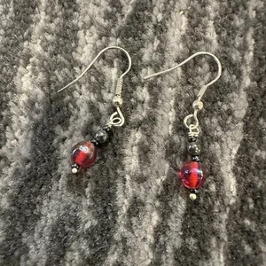Beaded Earrings Dangle Drop Red Pink Wire Handmade Boho Bead Love Gift New - Picture 1 of 4