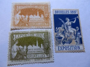 Bruxelles Brussels Exposition Lot Of 3 Poster Stamps Belgium 1897 - Imagen 1 de 2