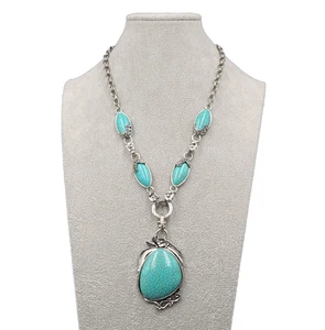 Collar Colgante Grande Howlita Azul Tono Plata 20"-22" - Imagen 1 de 8