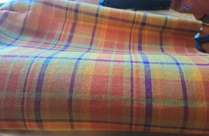 Orange Purple Green Plaid Fabric 49x44 Pillow Curtain Craft - Picture 1 of 4