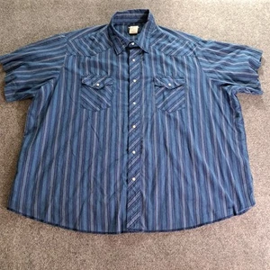 Wrangler Shirt Womens Size 3XL Blue Striped Pearl Snap Short Sleeve - Picture 1 of 8