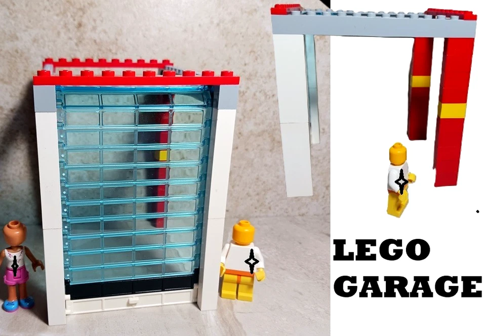 LEGO Garage Base Roll Up Door Clear See Thru Panels Red White Black Handle House - Image 1 of 1