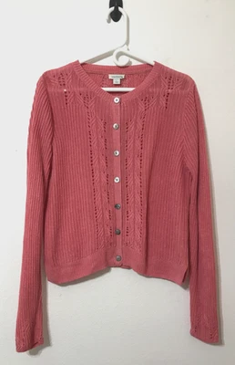 Cárdigan Sundance Talla Grande Rosa Crochet 100% Lino Botón Aberturas Laterales Frontales Foto 1 de 4