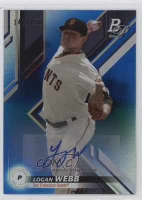 2019 Bowman Platinum Wal-Mart Top Prospects Blue Foil /150 Logan Webb Auto - Image 1 of 2