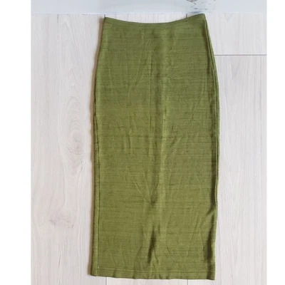 Falda American Apparel para mujer XS verde oliva lápiz ceñida al cuerpo abertura hecha en EE. UU. Foto 1 de 4