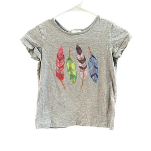 Hanna Andersson T-Shirt Grey Multi-Colored Feathers 100% Cotton Size 140cm 10Y - Picture 1 of 7