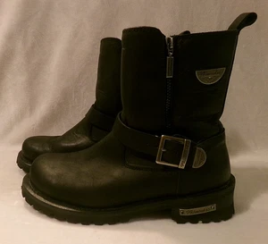 MILWAUKEE MOTORRADBEKLEIDUNG CO. SCHWARZ LEDER MOTORRADSTIEFEL - MB407 - 10,5D - Bild 1 von 9