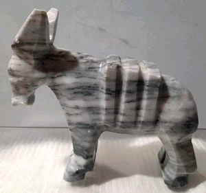 Carved Alabaster Marble Grey White Donkey Mule Burro Figure Statue 5 Inch - Picture 1 of 13