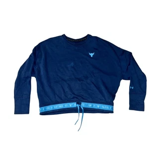 Under Armour Project Rock Fleece Crew Neck Sweatshirt Women's Size L Blue Loose - Picture 1 of 7