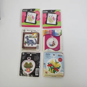 Lote de 6 kits pequeños de punto de cruz para principiantes flores de dinosaurio búho  - Imagen 1 de 5