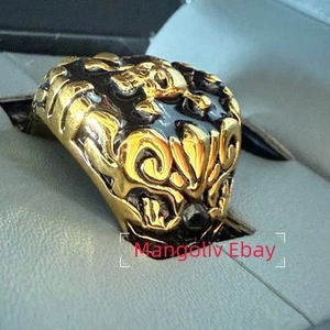 Ed Hardy Totenkopf & gekreuzte Knochen Edelstahl Ring Größe 10 schwarz & gold in Geschenkbox - Bild 1 von 10