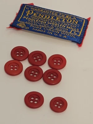 Pendleton Plastic Buttons Set Of 8 Red Replacement 13mm 12mm For Wool Shirt  - Image 1 of 2