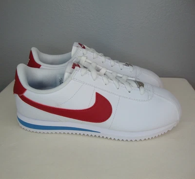Nike Cortez White Shoes Sneakers Women's 7 Red Swoosh Blue Classic Retro Style - Image 1 of 4