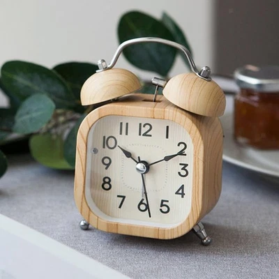Bell Alarm Clock Analog Alarm Clock Silent Wooden with Backlight Desk Table - Image 1 of 4