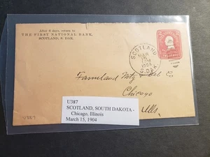 SCOTLAND, SOUTH DAKOTA 1904 Postal History Cover #U387 - Picture 1 of 2