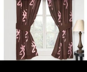 Cortinas de bolsillo Browning PINK BUCKMARK marrón varilla 2 paneles 42x63 pulgadas con corbata - Imagen 1 de 12