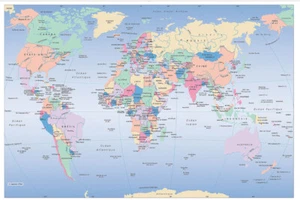 Map of The World French Version Political 150x100cm Travel Print Poster Mural - Picture 1 of 10